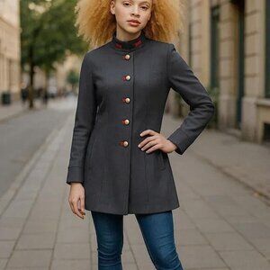 HAUTE COUTURE PARIS Charcoal Tunic Jacket M Swing Knit Top Cadet Military Regal